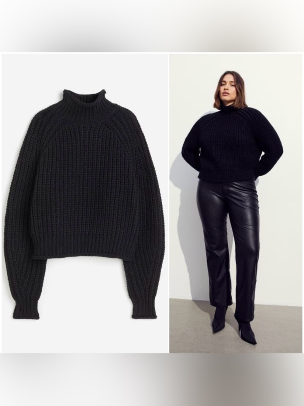 H&M Black Chunky Rib Mock Neck Sweater